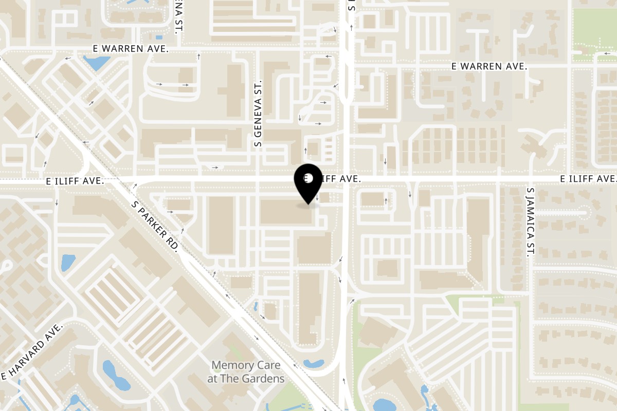 Map showing the location of Coco Loco Smoothie Juices & Eats on 2353 S Havana St D-14 in Aurora
